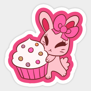 Girly Pink Cupcake Bunny Sticker